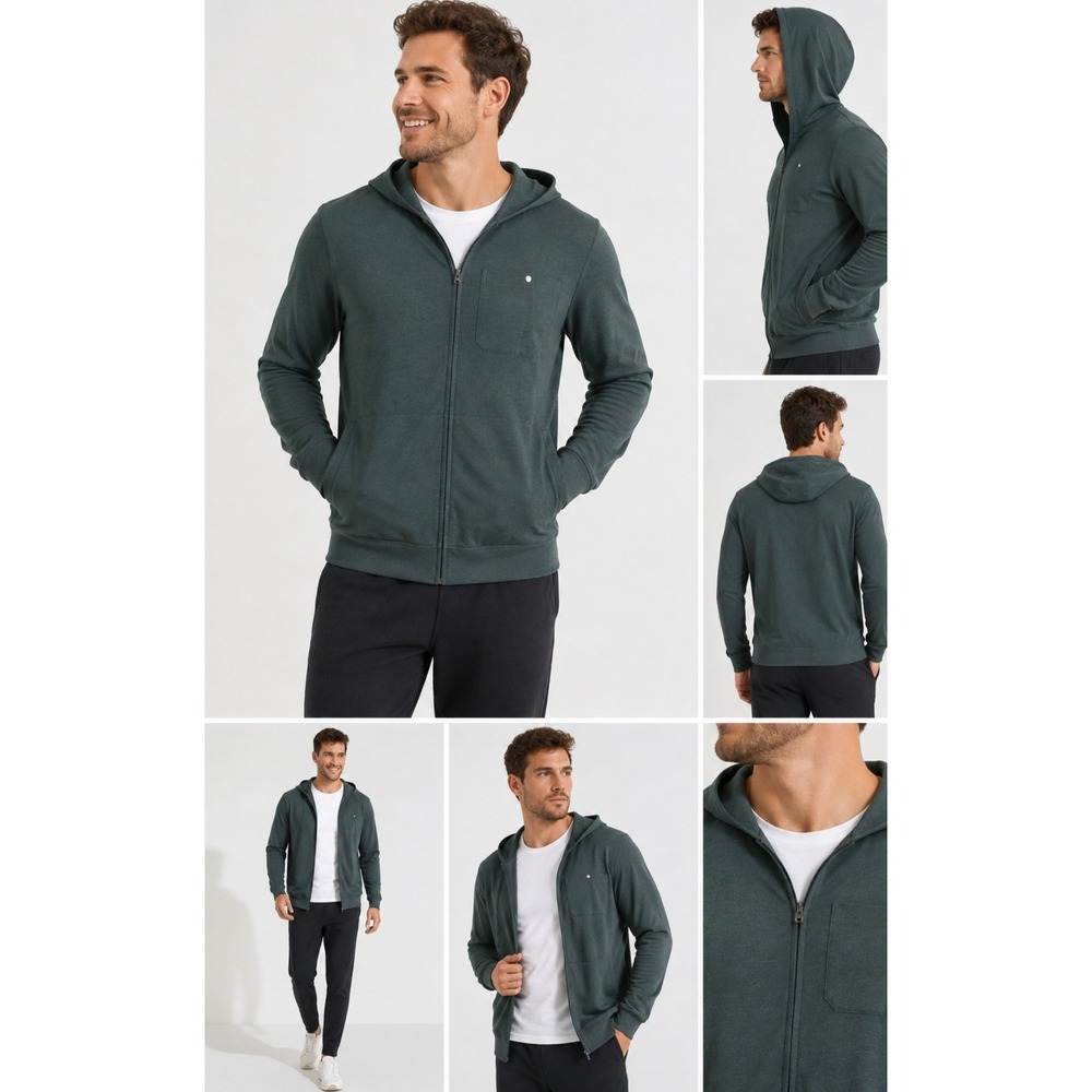 Vuori Ponto Performance Full Zip Hoodie Mens Green DreamKnit Sweatshirt Jacket
M
